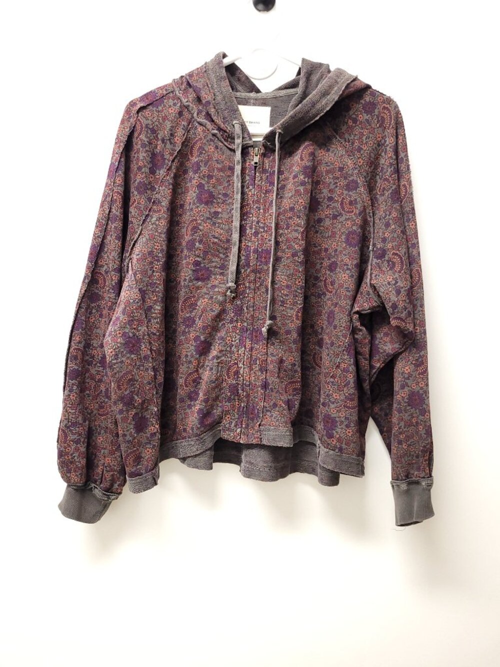 Lucky Brand Womens Cotton Raw-Edge Cropped Zip-Up Hoodie Sweatshirt Size L
